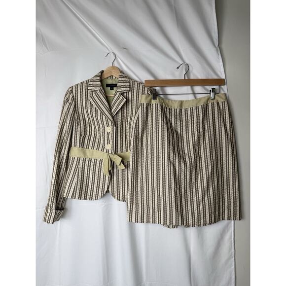 Context Striped Skirt Suit Set Size 6 Cream Green Accents Maximalist - Picture 1 of 14